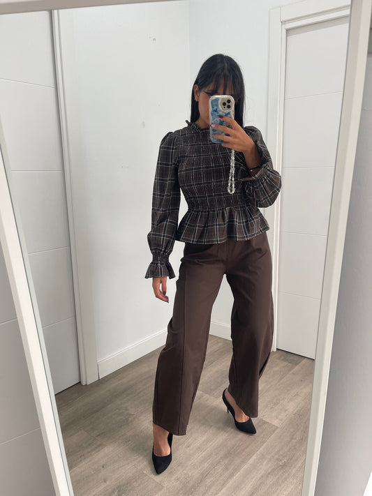 Blusa Cuadros Marrón
