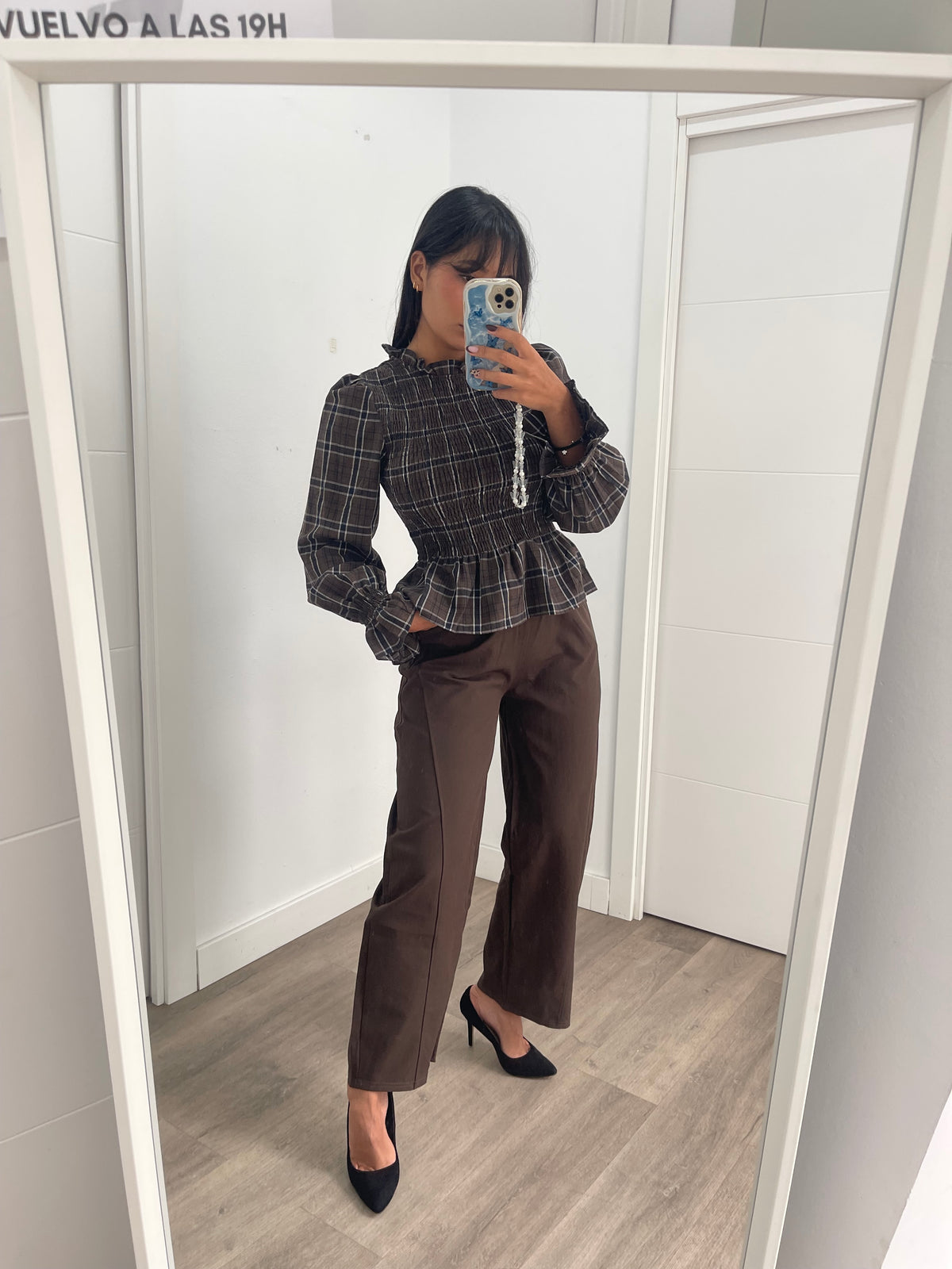 Blusa Cuadros Marrón