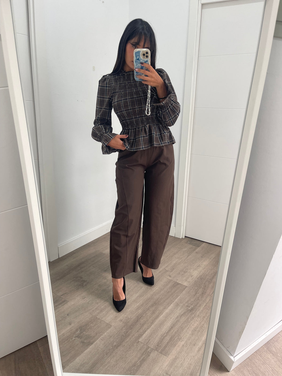 Blusa Cuadros Marrón