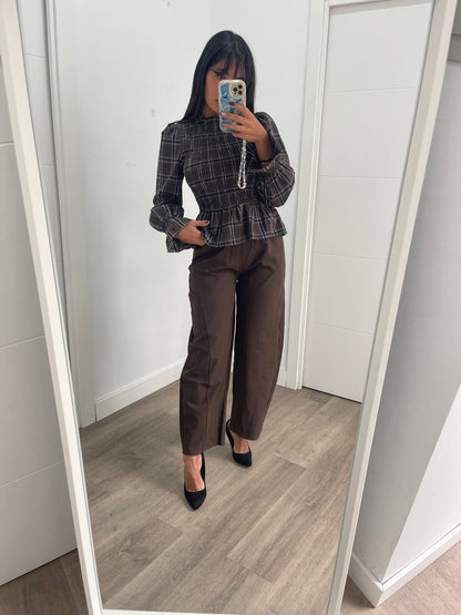 Blusa Cuadros Marrón