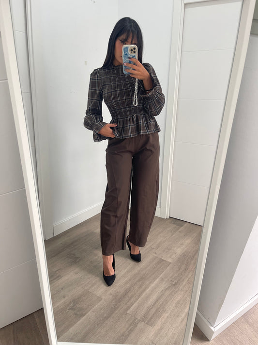 Blusa Cuadros Marrón